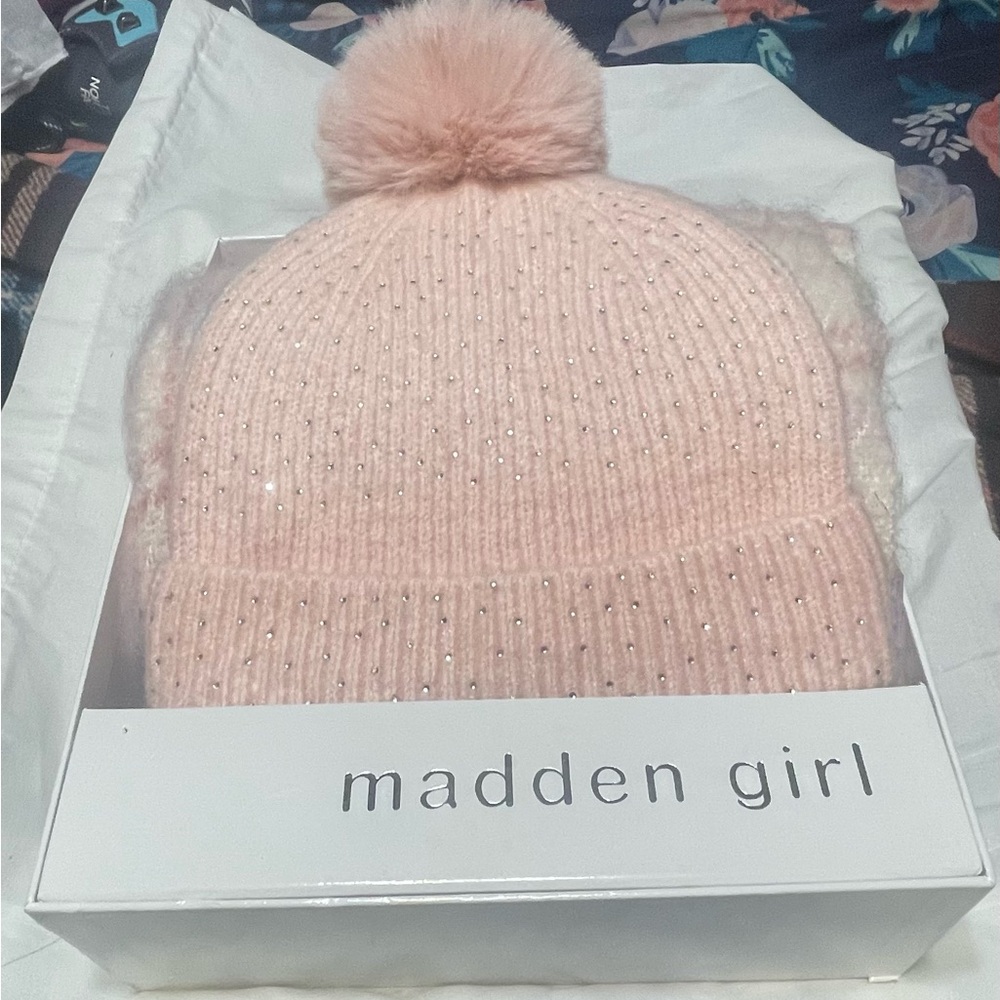Madden Girl Blush Knit Beanie with Pom-Pom